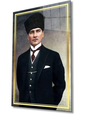 Atatürk Cam Tablo Ev ve Ofis Duvar Dekoru Hediyelik Büyük Tablo Dayanıklı Cam