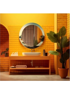 Dekorarif Desenli Yuvarlak Banyo-Salon Duvar Aynası 47