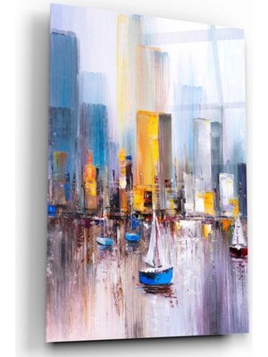 Marsilyan- Yağlı Boya Şehir Cam Tablo