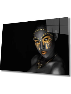 Marsilyan- Siyah Kadın Altın Makyaj Cam Tablo