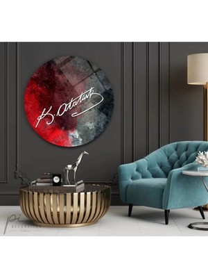 Hobyy Atatürk Imzası Yuvarlak Cam Tablo