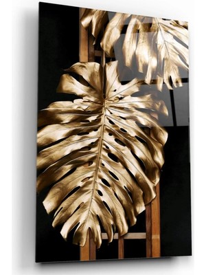 Marsilyan- Gold Yapraklar Cam Tablo