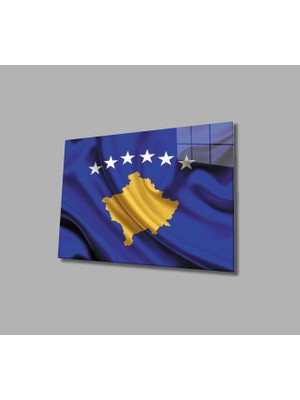 Marsilyan- Kosova Bayrağı Cam Tablo Kosovo Flag