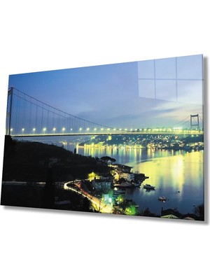 Marsilyan- Istanbul Gece Boğaz Köprüsü Manzarası Cam Tablo