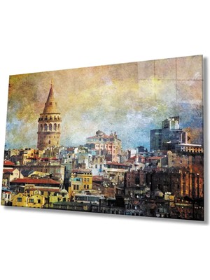 Sulu Boya Istanbul Galata Kulesi Cam Tablo, , 4mm Dayanıklı Cam