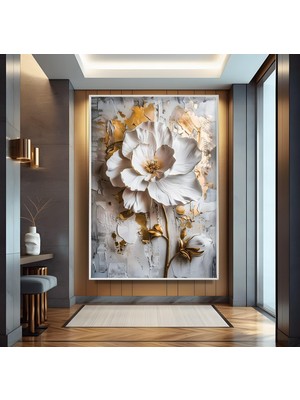 Metal Çerçeveli Altın Çiçekler Cam Tablo