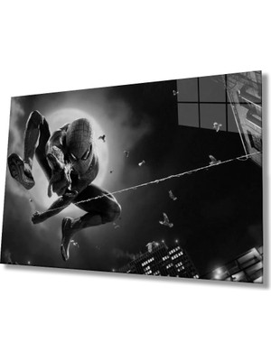 Marsilyan- Siyah Beyaz Örümcek Adam Cam Tablo