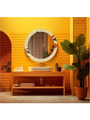 Dekorarif Desenli Yuvarlak Banyo-Salon Duvar Aynası 10