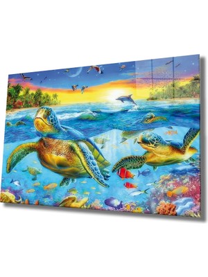 Marsilyan- Sualtı Yaşam Cam Tablo Marine Life