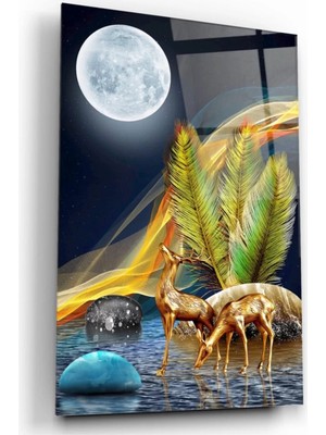 Marsilyan- Gold Geyikler Cam Tablo