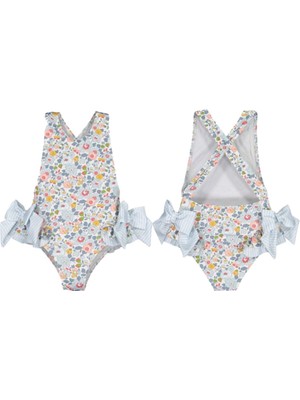 UPF50+ Hizli Kuruyan Mavi Cicekli Sirti Capraz Mayo