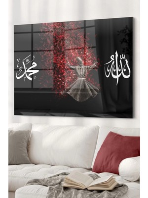 Marsilyan- Allah Muhammed Yazılı ve Semazen | Dini Temalı Cam Tablo | 50X70 cm
