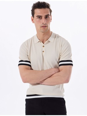 Fabrika Comfort Polo Yaka Regular Fit Jakarlı Bej Erkek Kazak FC5SM-KZK 2567