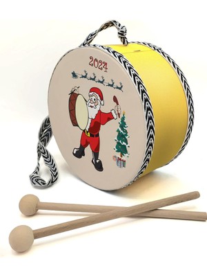 Baksepete Noel Baba Baskılı Deri Oyuncak Çocuk Davulu  Sarı( 2-5 Yaş)