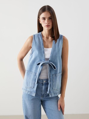 V Yaka Kadın Jean Yelek