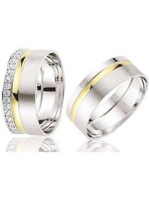 Bayan 7mm Tamtur Zirkon Taşlı 925  Ayar Gümüş Altın ve Rodyum Kaplamalı Alyans