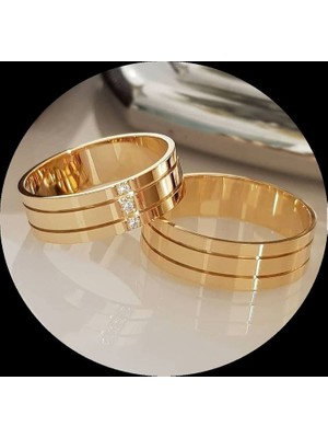 Bayan Taşlı 925 Ayar 14 Ayar Altn Kaplamalı 7 mm Gümüş Alyans