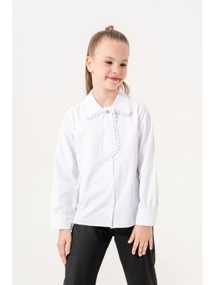 Kız Çocuk Dantelli Kravatlı Gömlek 6404