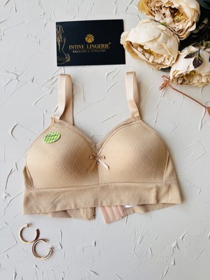 Celine C Cup Bambu Hisli Ultra Rahat Polamid Kumaştan Dokulu Dantel Detaylı Balensiz Desteksiz Sütyen