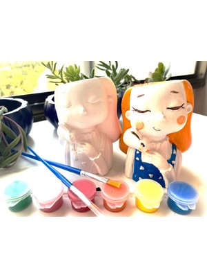 3 Elma Tasarım Atölyesi Taş Boyama Seti- 1 Adet Kız Sukulent Saksı-Aktivite-Çocuk Gelişim-Sanat-Eğitici Hobi-Doğum Günü-Karne-Özel Gün-Bayram Hediyesi