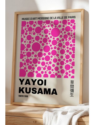 Artiera Pembe Denge: Geometrik Nokta Desenli Doğal Ahşap Çerçeveli Japandi Poster