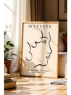 Artiera Matisse Kadın Portre Çizim Bohem Minimalist Ahşap Çerçeveli Duvar Tablosu