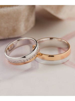 Bayan Gümüş 925 Ayar Zirkon Tamtur Taşlı Gümüş Üzerine Renkli Rodyumlu Alyans