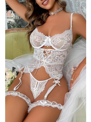 New Dreams Modern Şık Rahat Dantelli Jartiyer Gecelik Set, İç Çamaşırı Seti, Ayarlanabilir Askılı