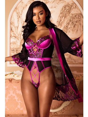 New Dreams Göz Alıcı Dantel Desenli Tüllü Sabahlık & Gecelik Kombin Takım