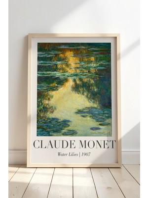 Artiera Claude Monet Su Nilüferleri 1907 Vintage Doğal Ahşap Çerçeveli Duvar Tablosu