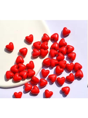Yiğit Aksesuar 10 mm 30 Adet Plastik Delikli Kırmızı Kalp Boncuk Kolye Bileklik Takı Yapım Malzemeleri