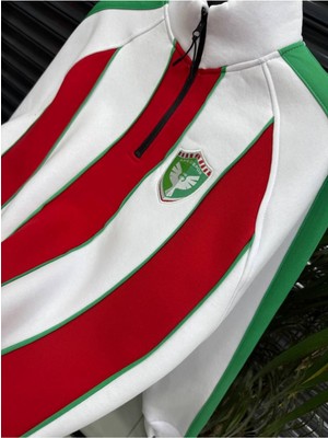 Bergibo Oversıze 3 İplik Şardonlu Sweat Amed Spor Erkek Kalın Çizgili Kırmızı Beyaz Ürün