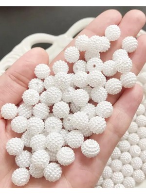 Yiğit Aksesuar 50 Adet Beyaz Bilezik Kolye Saç Aksesuarları El Sanatları Malzemesi Akrilik Bayberry Boncuk