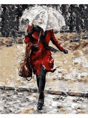 Kanvas Beyaz Şemsiye Sayılarla Boyama Seti Rulo