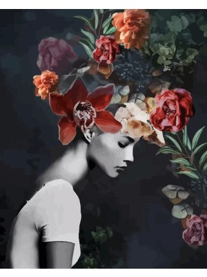 Kanvas Kadının Çiçek Duruşu 2 Sayılarla Boyama Setirulo