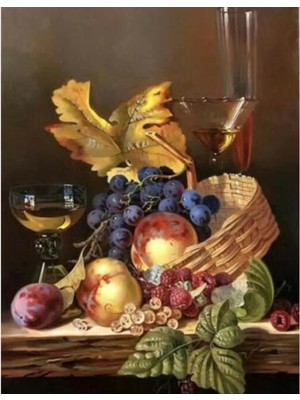 Kanvas Meyve Sepeti Sayılarla Boyama Seti Rulo