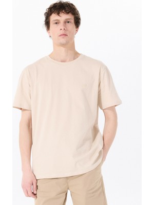 Mustang Bisiklet Yaka Baskılı Bej Erkek T-Shirt M5SM-TST1297