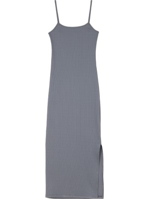 Antrasit Kadın Yuvarlak Yaka Dar Kalıp Düz Örgü Elbise SPBF4SL-ELB5595