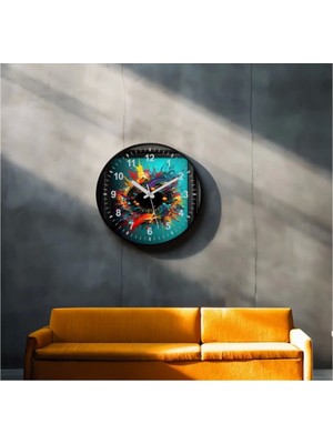 Dekoratif 3D Baskı Geometrik Desen Yuvarlak Duvar Saati -34
