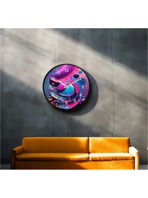 Dekoratif 3D Baskı Geometrik Desen Yuvarlak Duvar Saati -54