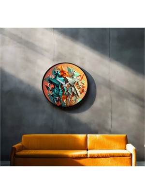 Dekoratif 3D Baskı Geometrik Desen Yuvarlak Duvar Saati -92