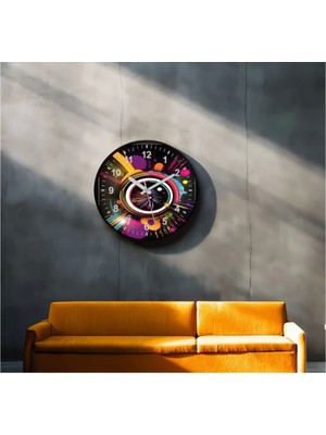 Dekoratif 3D Baskı Geometrik Desen Yuvarlak Duvar Saati -93