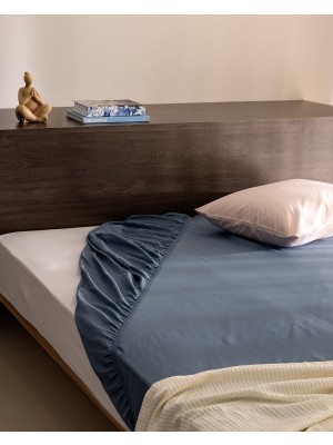 Madame Coco Ciel King Size Plus %100 Pamuk Lastikli Saten Çarşaf - Koyu Mavi