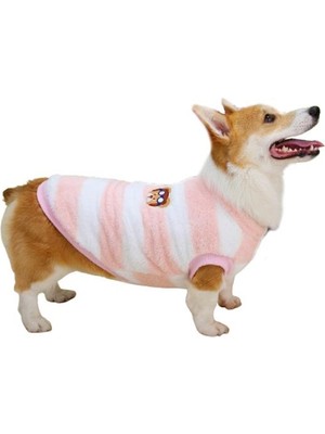 Glipet Çizgili Köpek Kazağı Pembe Beyaz L