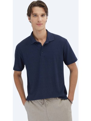 Lacivert Desenli Polo Yaka T-Shirt