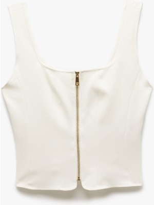 Koton Kolsuz Kalın Askılı Kare Yaka Fermuarlı Bluz