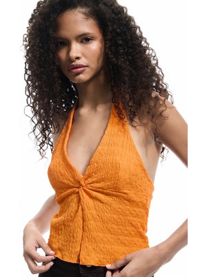 Koton Kruvaze V Yaka Büzgülü Yırtmaç Detaylı Bürümcük Crop Üst