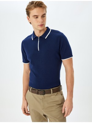 Koton Kısa Kollu Polo Yaka Pamuklu Yarım Fermuarlı Triko Tişört