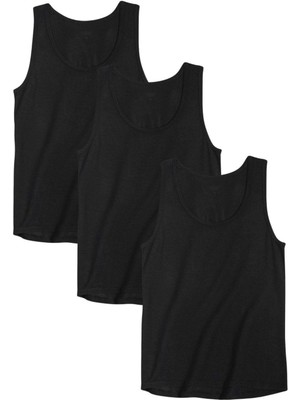 Erkek Siyah 3 Adet Askılı %100 Pamuklu Atlet