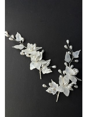 Luna Sedef Reçine 2 Li Saç ve Türban Gelin Aksesuarı